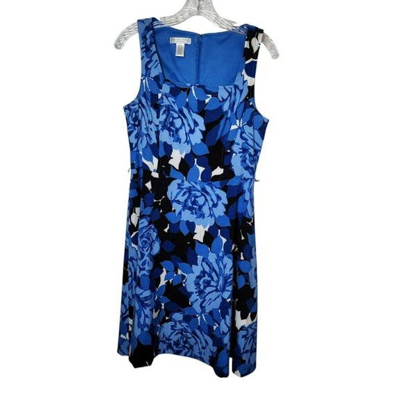London Times Petites Dress 12P Blue Floral Sleeveless Fit & Flare Knee Length - Picture 2 of 5